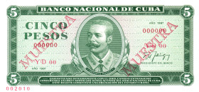 Cuba 5 Pesos 1987 Double Muestra