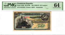 Dominican Republic 50 Centavos 1886 - 1887 (ND) Reminder PMG 64 Choice Uncurculated