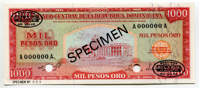 Dominican Republic 1000 Pesos 1975 Specimen

P# 115s, TDLR # 009; UNC