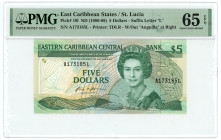 East Caribbean States St. Lucia 5 Dollars 1986 (ND) PMG 65 Gem Uncirculated TOP POP