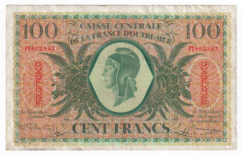 Guadeloupe 100 Francs 1947 -1949 (ND)

P# 35, N#324380; # PT 862,843; VF