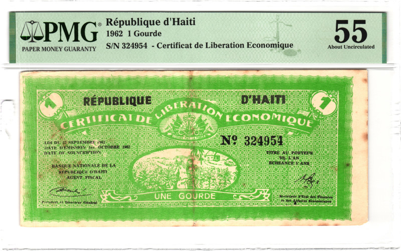 Haiti Certificat de Liberation Economique 1 Gourde 1962 PMG 55 About Uncirculate...