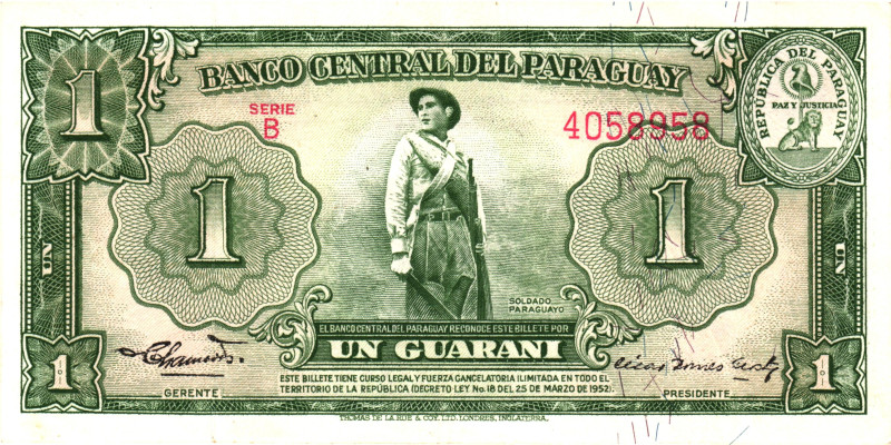 Paraguay 1 Guaran 1952

P# 185, N# 225407; # B 4058958; UNC