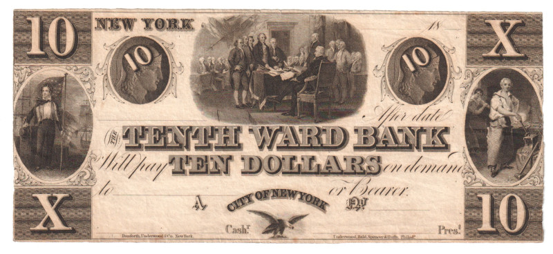 United States New York Tenth Ward Bank 10 Dollars 1850 (ND)

Obsolete note; VF