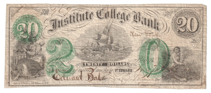 United States New York Institute College Bank 20 Dollars 1866

# 469; Obsolete...