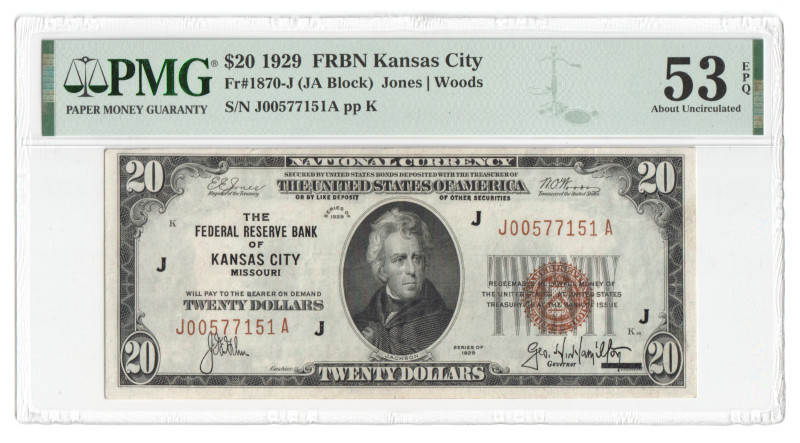 United States Missouri Kanzas City 20 Dollars 1929 PMG 53 EPQ

Fr# 1870-J; # J...