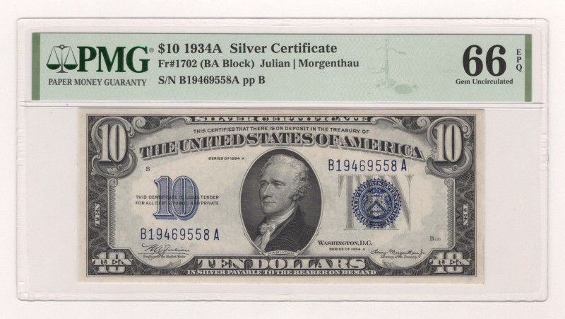 United States Silver Certificate 10 Dollars 1934 A PMG 66 EPQ Gem Uncirculated
...