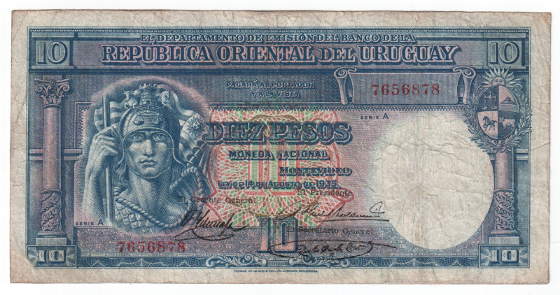 Uruguay 10 Pesos 1935

P# 30b, N#223086; # 7656878; Restoration; F