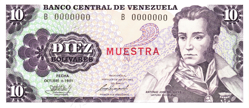 Venezuela 10 Bolivares 1981 Muestra

P# 60s, N# 204521; # B0000000; UNC