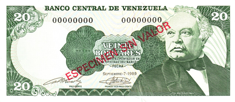 Venezuela 20 Bolivares 1989 Especimen Sin Valor

P# 63s, N# 205313; # 00000000...