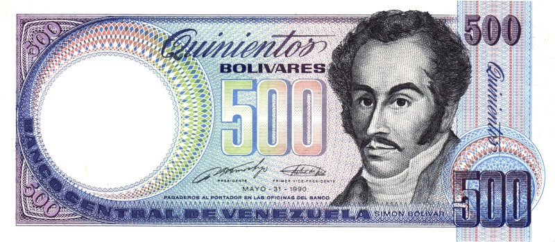 Venezuela 500 Bolivares 1990 Reminder

P# 67r, N# 205325; UNC