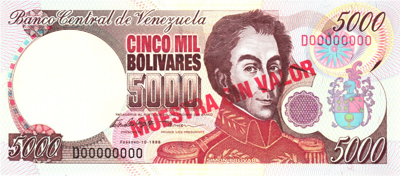 Venezuela 5000 Bolivares 1998 Muestra Sin Valor

P# 78s, N# 209935; # D0000000...