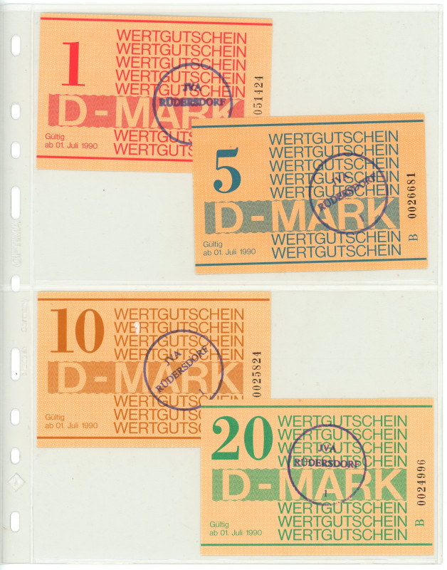 Germany - DDR Lot of 4 Banknotes Wertgutschein Deutsche Mark 1990 (ND)

Variou...