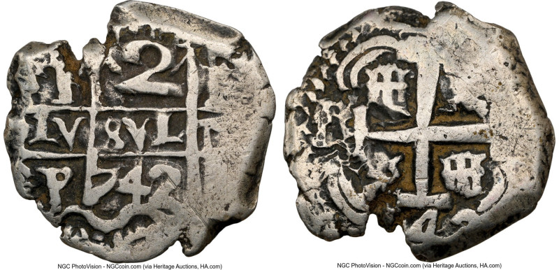 Philip V Cob 2 Reales 1742 P-P VF35 NGC, Potosi mint, KM29a, Cal-926. 6.88gm. De...