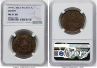 Republic Essai 2 Centavos 1883-EG PR64 Brown NGC, KM-E4. Mottled toning adds a unique visual appeal to this scarce bronze pattern with crisp devices. ...