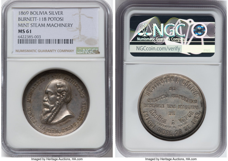 Republic silver "Mint Steam Machinery" Medal 1869 MS61 NGC, Potosi mint, Burnett...