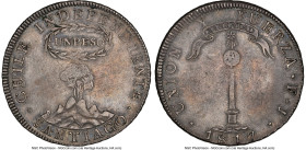 Republic "Volcano" Peso 1817 SANTIAGO-FJ XF45 NGC, Santiago mint, KM82.2, MC-71. "Y" to left variety. A coveted an instantly recognizable type boastin...