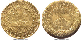 Republic gold 8 Escudos 1823 So-FI XF45 NGC, Santiago mint, KM84, Fr-33. A type that possesses so much character, including this example that appears ...