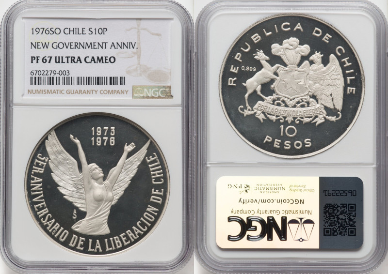 Republic silver Proof "3rd Anniversary of New Government" 10 Pesos 1976-So PR67 ...