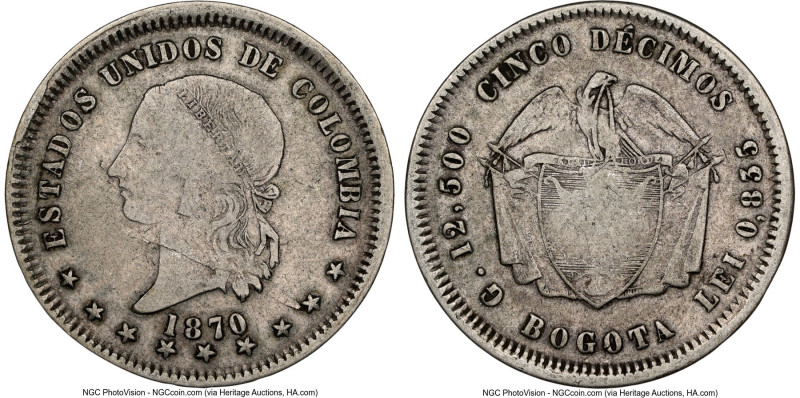 Estados Unidos 5 Decimos 1870-BOGOTA VF20 NGC, Bogota mint, KM153.1. HID09801242...