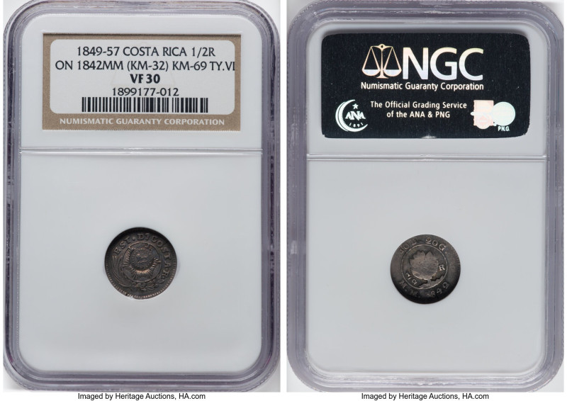 Republic Counterstamped 1/2 Real ND (1849-1857) VF30 NGC, KM69. Type VII Counter...