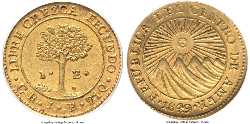 Central American Republic gold Escudo 1849 CR-JB AU58 PCGS, San Jose mint, KM14,...