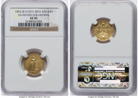 Republic gold Escudo 1853-JB XF45 NGC, San Jose mint, KM98, Fr-9. Mintage: 180. An appealing, aged patina dresses this extremely scarce issue of a dat...