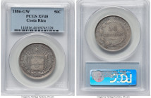 Republic 50 Centavos 1886 XF40 PCGS, KM124. Wholly original with light, yet evenly distributed wear. Among the scarcer dates in the series. HID0980124...