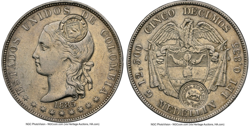 Republic Counterstamped 50 Centavos ND (1889) AU Details (Cleaned) NGC, San Jose...