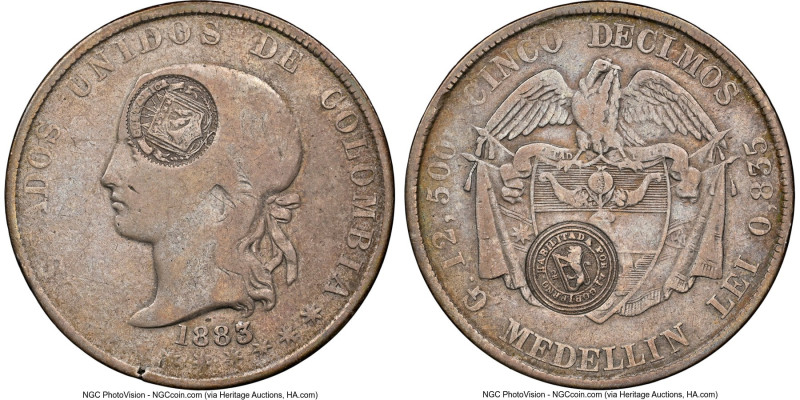 Republic Counterstamped 50 Centavos ND (1889) Fine Details (Cleaned) NGC, San Jo...