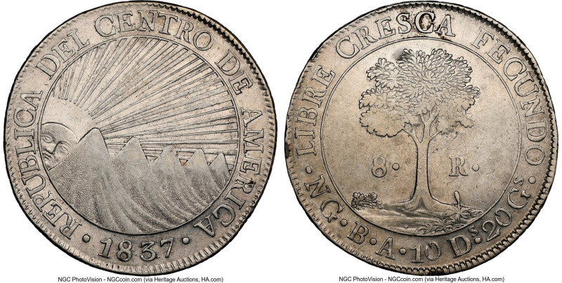 Central American Republic 8 Reales 1837 NG-BA AU Details (Reverse Spot Removed) ...