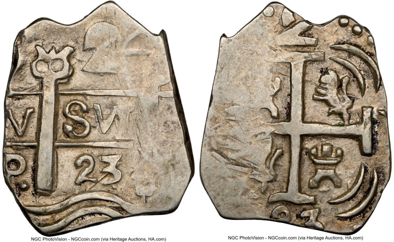 Leon. Provisional "Imitation Cob" 2 Reales 1823-PY AU58 NGC, Provincia Yoro mint...