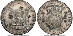 Charles III 8 Reales 1768 LM-JM UNC Details (Chopmarked, Cleaned) NGC, Lima mint, KM-A64.2, cf Cal-1028. One Dot above mintmark variety. There is an e...