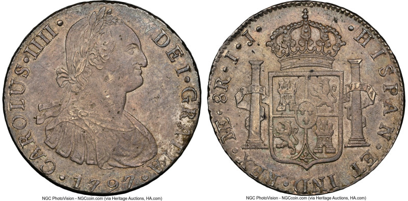 Charles IV 8 Reales 1797 LM-IJ MS62 NGC, Lima mint, KM97, Cal-915. An alluring n...