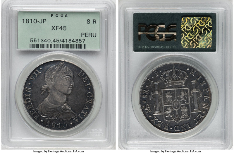 Ferdinand VII 8 Reales 1810 LM-JP XF45 PCGS, Lima mint, KM106.2. HID09801242017 ...