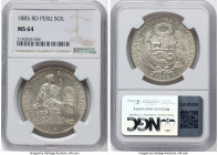 Republic Sol 1885-RD MS64 NGC, Lima mint, KM196.22. Cloaked in a brilliant satin, this top-pop specimen showcases every detail from its original strik...