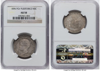Spanish Colony. Alfonso XIII 40 Centavos 1896-PGV AU50 NGC, Madrid mint, KM23. One-year type. Elements of charcoal cast over the obverse while a billo...