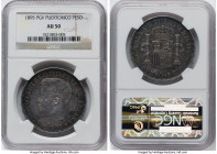 Spanish Colony. Alfonso XIII Peso 1895-PGV AU50 NGC, Madrid mint, KM24. Popular one-year type for specialists as well as crown collectors. This exampl...
