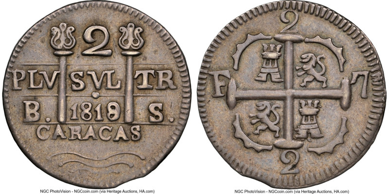 Caracas. Provisional 2 Reales 1819/8-BS AU Details (Cleaned) NGC, Caracas mint, ...