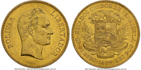 Republic gold 100 Bolivares 1889 MS61 NGC, Caracas mint, KM-Y34, Fr-2. Final date in this short-lived series, with Mint State examples only surfacing ...