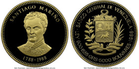 Republic gold Proof "Marino Bicentennial" 5000 Bolivares 1988 PR69 Ultra Cameo NGC, Royal Canadian mint, KM-Y63. HID09801242017 © 2024 Heritage Auctio...