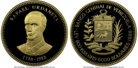Republic gold Proof "Urdaneta Bicentennial" 5000 Bolivares 1988 PR69 Ultra Cameo NGC, Royal Canadian mint, KM-Y62. HID09801242017 © 2024 Heritage Auct...