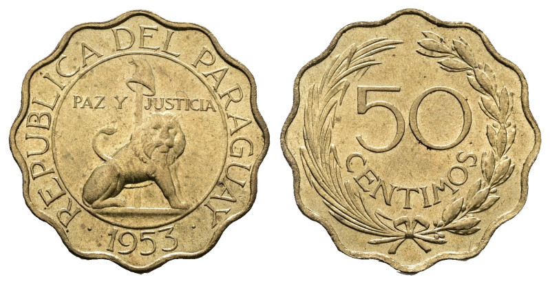 Paraguay . AD 1953. 
50 Centimos

 mm, 6,8 g



Uncirculated