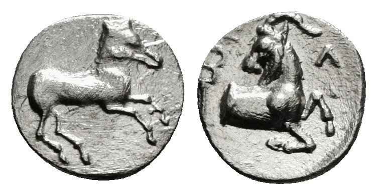 CILICIA. Kelenderis. Obol (3rd century BC).
Obv: Horse prancing right.
Rev: KE.
...