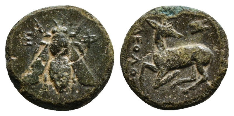 IONIA. Ephesos. Ae (Circa 202-133 BC). 
Obv: Ε - Φ. Bee.
Rev: Stag kneeling left...