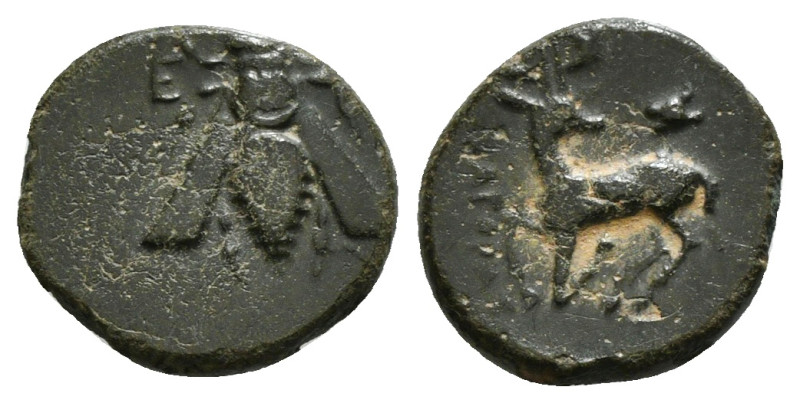 IONIA. Ephesos. Ae (Circa 202-133 BC). 
Obv: Ε - Φ. Bee.
Rev: Stag kneeling left...