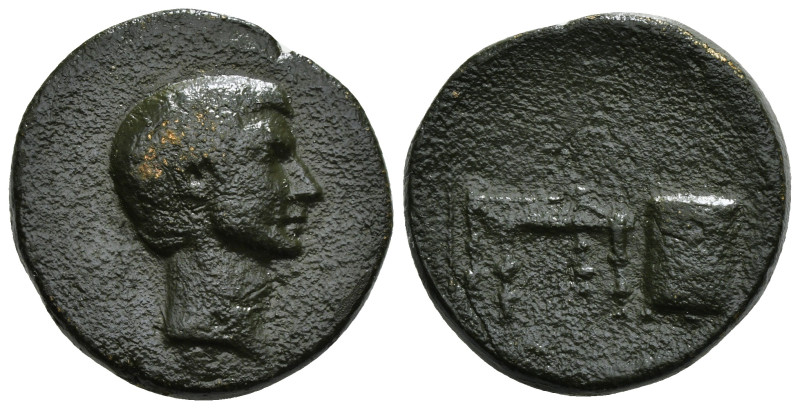 ASIA MINOR. Uncertain. Gaius Sosius? Ae (Quaestor, circa 39 BC).
Obv: Bare head ...