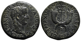 TIBERIUS (14-37). Dupondius. Commagene. Possibly imitative.
Obv: TI CAESAR DIVI AVGVSTI F AVGVSTVS.
Laureate head right.
Rev: PONT MAXIM COS III IMP V...