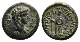 CARIA. Antioch ad Maeandrum. Time of Augustus to Tiberius (27 BC-37 AD). Ae. Paionios, chairperson of the synarchia.
Obv: CEBACTOC.
Bare head (of Au...