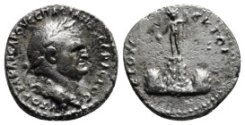 CAPPADOCIA, Caesarea. Vespasian. 69-79 AD. AR Drachm Dated year 6=73-74 AD. Laureate head right / Nude figure holding globe and sceptre on summit of M...